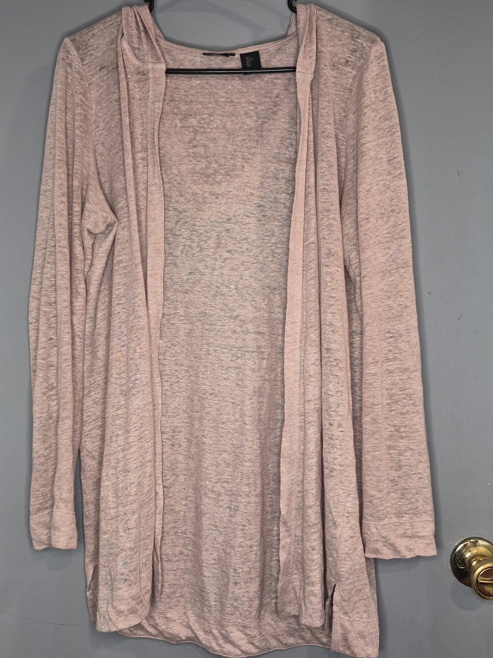 Tahari Blush Open-Front Lightweight Linen Hooded Cardigan Duster Buttter
